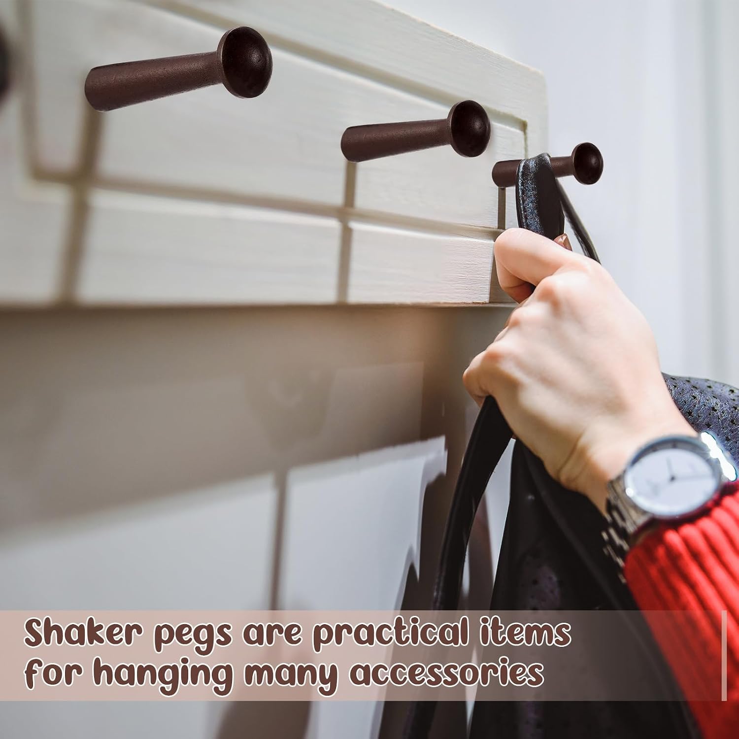 20 Pieces Wooden Shaker Peg Screw-on Pegs 3.62 Inch Long Unfinished Wood Shaker Racks for Hanging Clothes Hats Towel and More DIY Paint Color (Dark Brown)