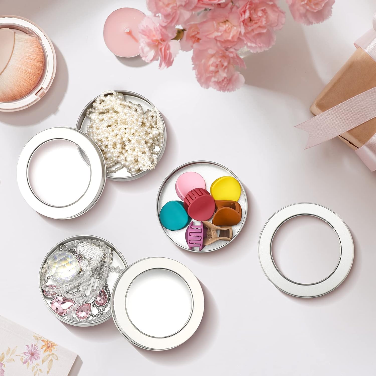 TecUnite 100 Pcs 4 oz Metal Tin Cans Small Round Tin Container Cans with Clear Lid Spice for Kitchen Office Home Candle Storage Cosmetic Sample Travel Salve Cream