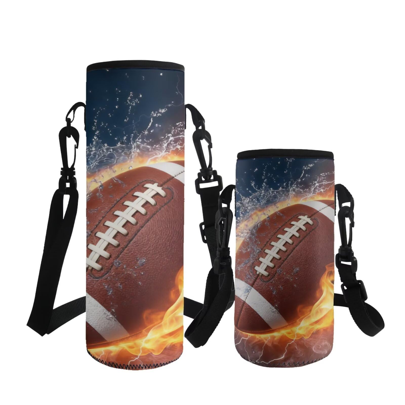 ASQVTIFE Water Fire Rugby Water Bottle Carrier with Strap Neoprene School 500ml Insulated Fire Water Rugby Water Bottle Holder for Walking Hiking Outdoor Steel/Glass/Plastic Bottles Energy Drinks S — image 1