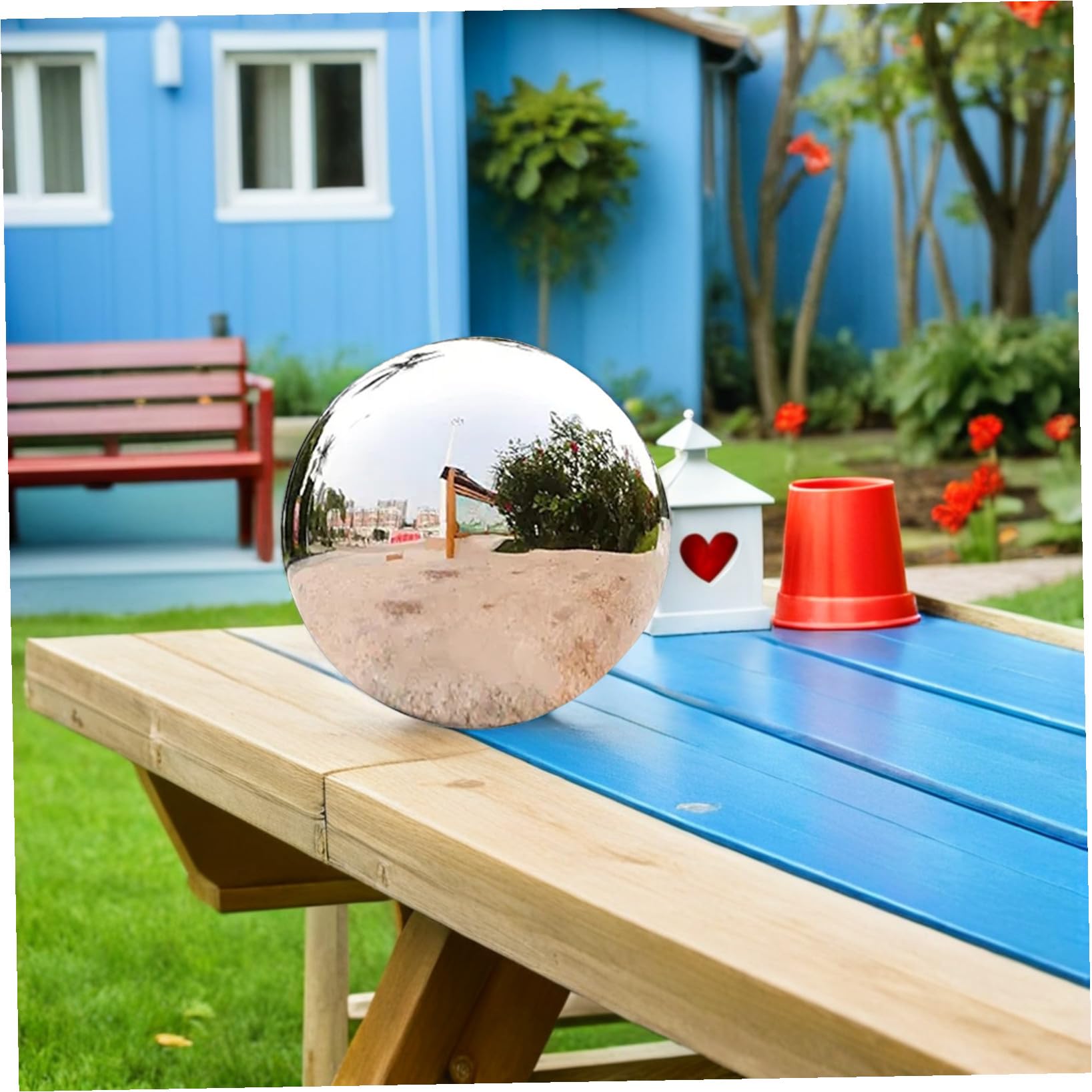 FOMIYES Palla Riflettente da Giardino in Acciaio 304 da 200Mm, Sfera a Specchio per Decorazioni Prato e Cortile, Utilizzabile in Ambienti Interni ed Esterni