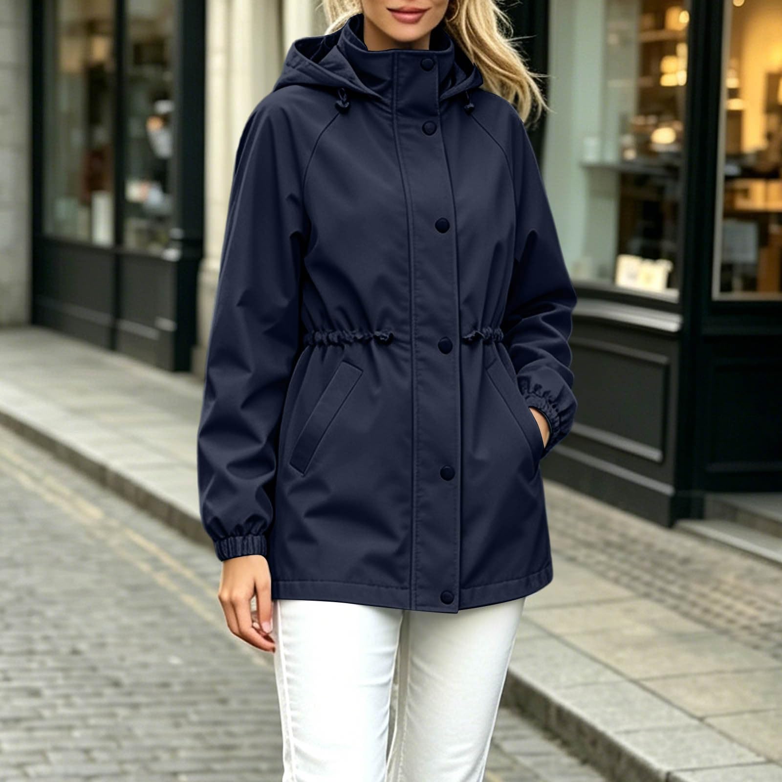 Genérico Chubasquero Mujer Cortavientos Ligero Cortavientos Con Capucha Chaqueta Softshell Abrigo Funcional Informal Chubasquero Con Cremallera Completa Al Aire Libre Para Running, Senderismo