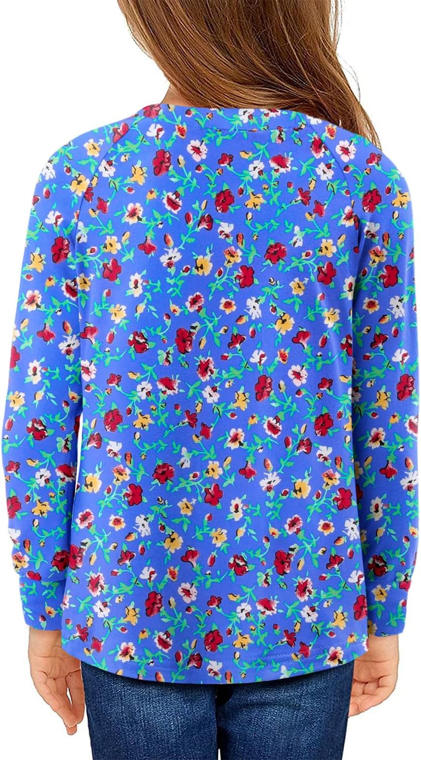 storeofbaby Girls Long Sleeve Shirts Casual Front Pleats Tops Round Neck Blouses 4-14 Years - Image 3