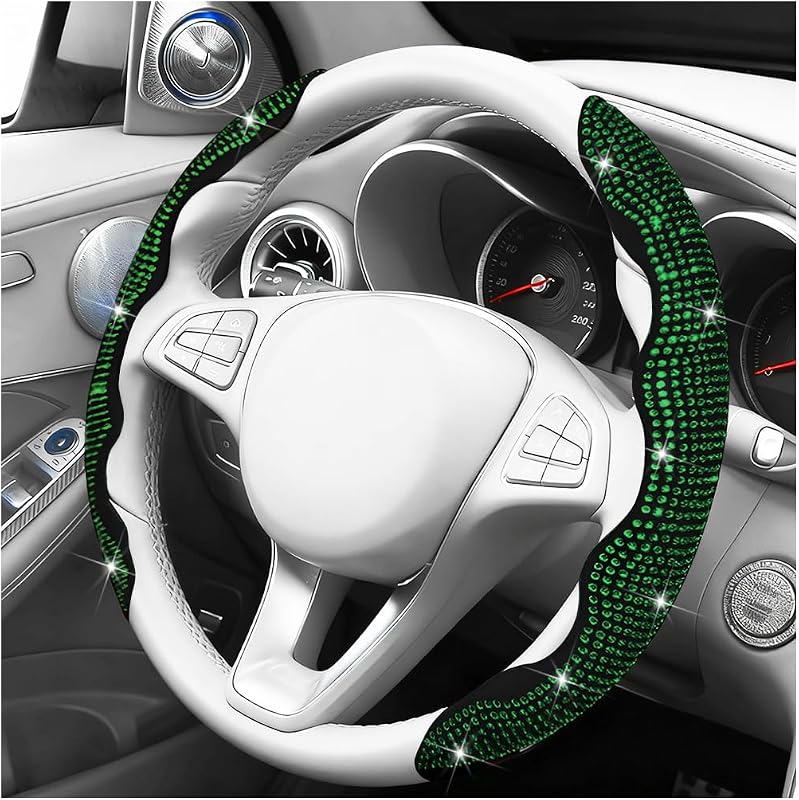 Capa para Volante Automotivo Ywdiml com Strass e Revestimento Macio Verde, 38 cm
