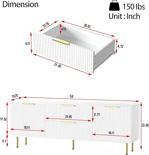 Miniatura 3 de Soporte de TV moderno de mediados de siglo para TV de más de 65 pulgadas, centro de entretenimiento con almacenamiento y 2 cajones grandes, mesa de