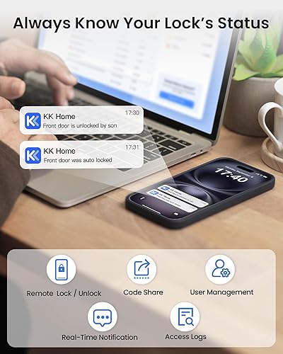 Miniatura 4 de TEEHO TE012W-H - Cerradura inteligente WiFi para puerta de entrada sin llave con asa, cerradura de cerrojo de huellas dactilares con código, juego