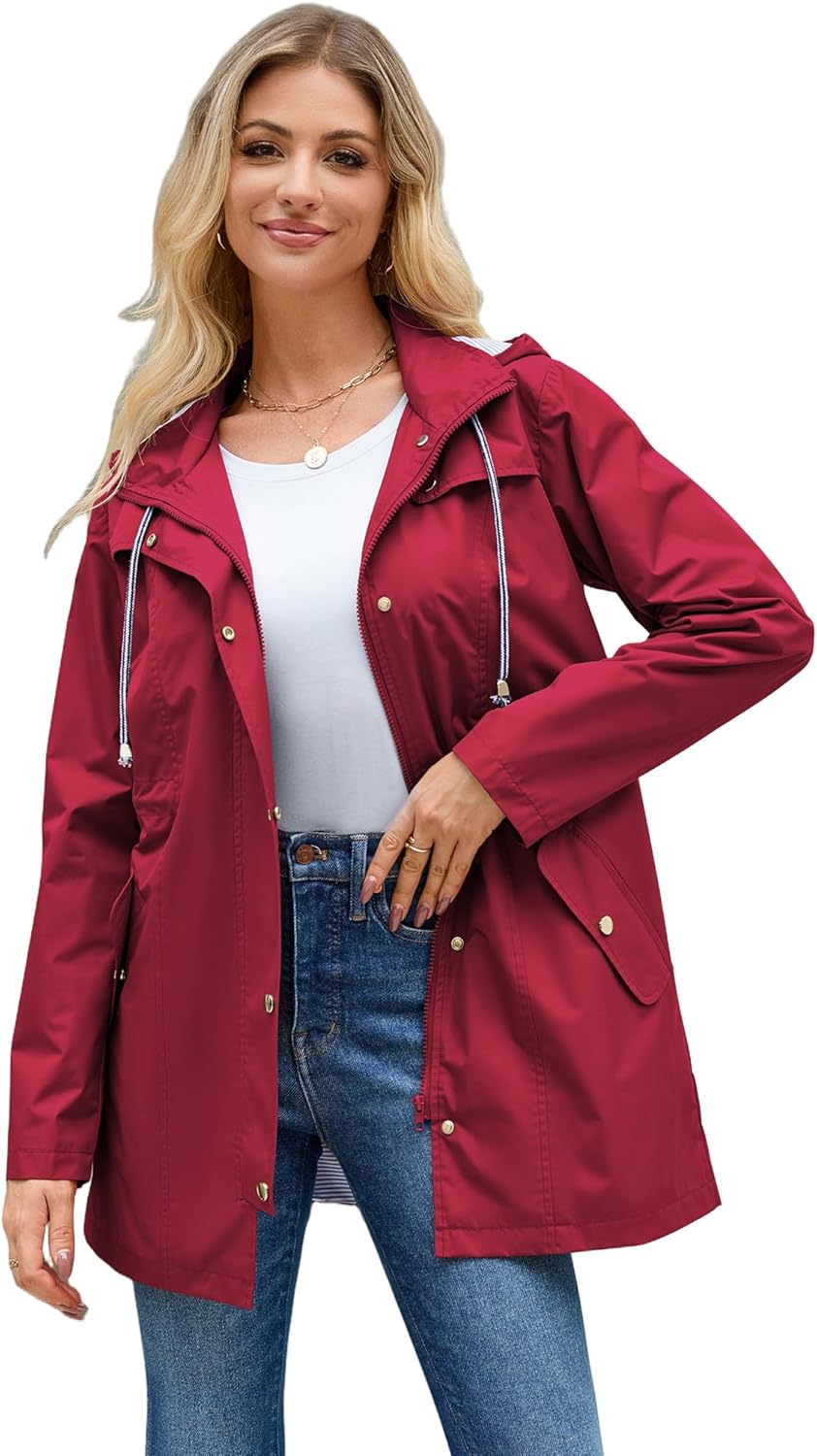 Hount Women Rain Jacket Lightweight Waterproof Raincoat Lined Outdoor Hooded Windbreaker Trench Coat - Image 2
