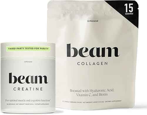 Beam Paquete de creatina + colágeno  Monohidrato de creatina micronizada para fuerza muscular, potencia y recuperación con péptidos de colágeno