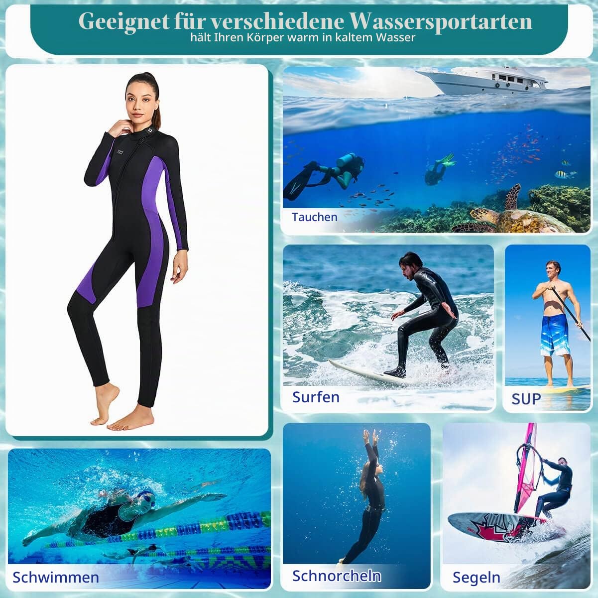3mm Neoprenanzug Neopren Tauchanzüge Ganzkörper-Tauchanzüge, Frontreißverschluss Langarm Stretch Tauchhaut zum Schwimmen Schnorcheln Tauchen Surfen Wassersport