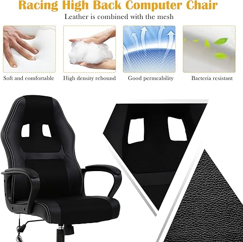Miniatura 6 de Silla de juegos barata para adultos, silla de oficina de masaje, silla ergonómica para computadora con soporte lumbar, reposabrazos ajustables,