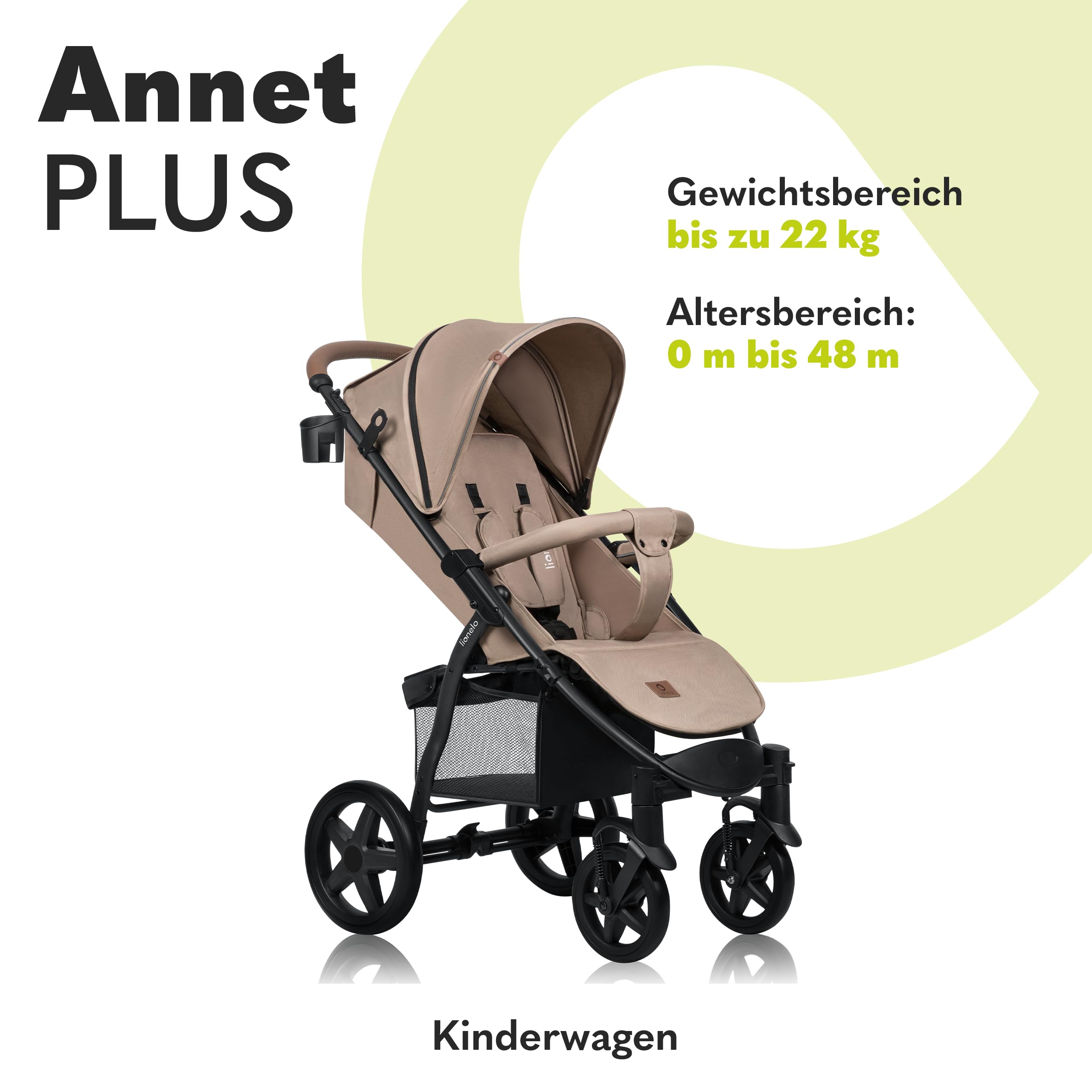 Lionelo Annet Plus Buggy Kinderwagen ab Geburt bis 22 kg, Liegefunktion flach, kompakt faltbar, große EVA Räder mit Federung, XXL Verdeck