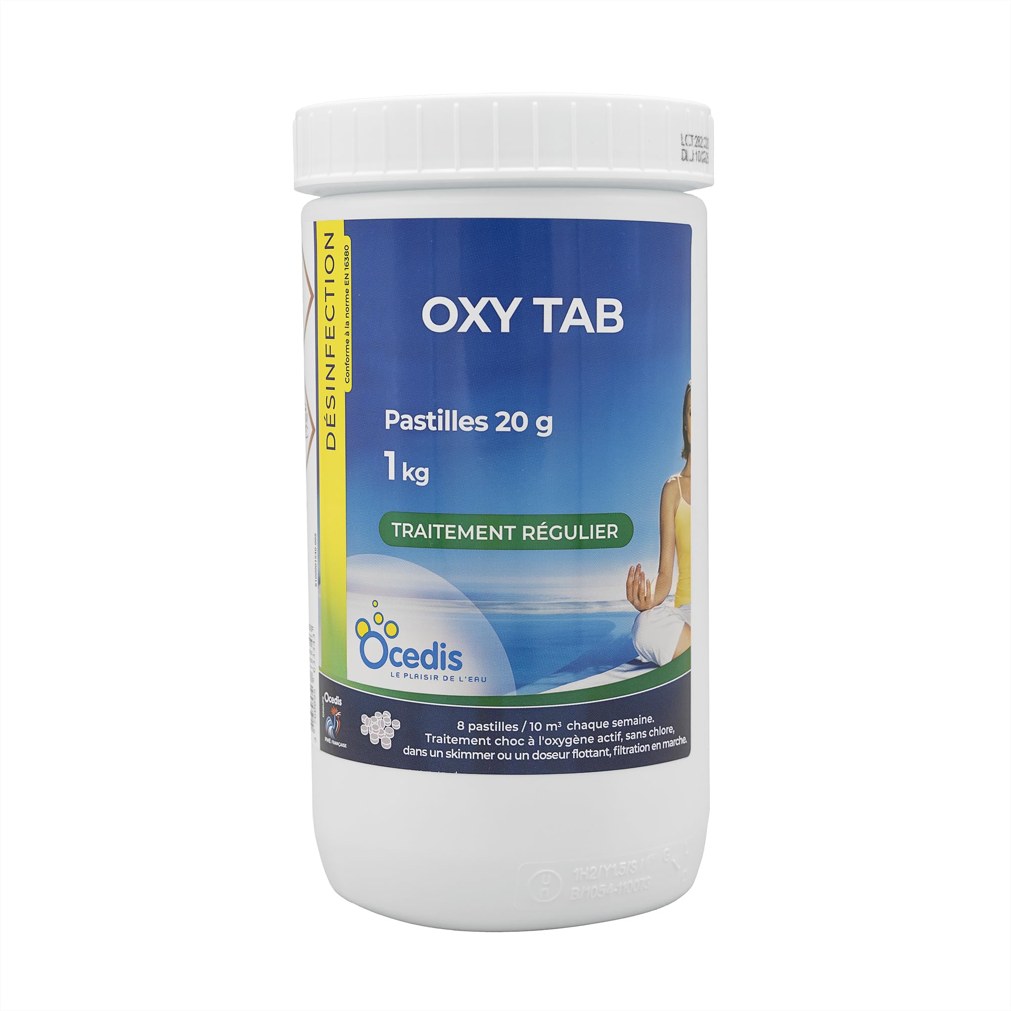 OCEDIS OXY Tab 20 Pastilles 20g - 1kg | Désinfection Régulière et/ou Choc sans Chlore - Oxygène Actif Choc - Activateur de Brome - Dissolution Rapide + 10 Tests HPS OFFERTS 6 en 1