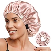 Vista 1 de YANIBEST Capó de satén de doble capa de seda ajustable para el cabello para dormir, capó para el cabello para mujeres, cabello rizado y natural