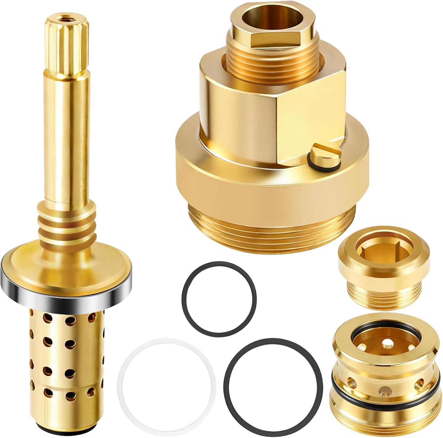 1 Set Shower Valve Rebuild Kit, TA-10 Flow Control Spindle & TA-4 Hot and Cold Seats & T-12A Cap Part Compatible with Symmons Temptro Shower Valves, Fix Tub/Shower Valve Leak, Brass