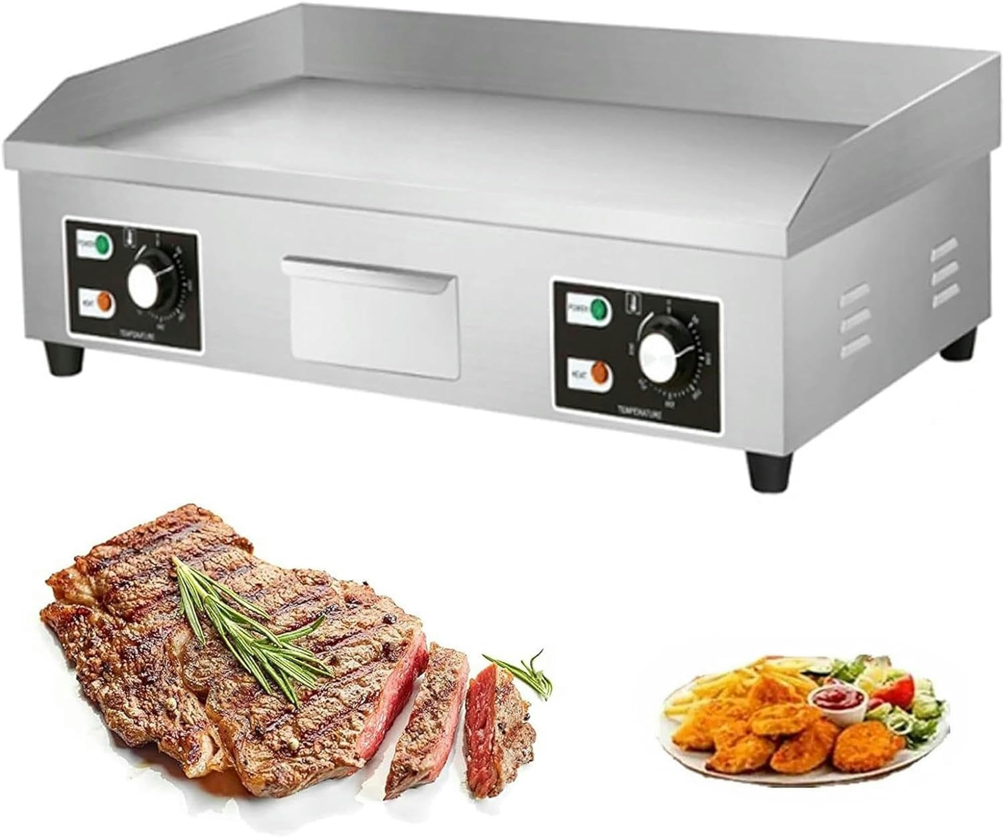 Piastra Elettrica in Acciaio Inox Antipasto Professionale Piastra di Cottura Elettrica Anti-Schizzo, Griglia Plancha Elettrica con Superficie 66x40cm/73x40cm da 50℃ a 300℃ per Casa Lesterno-1pc
