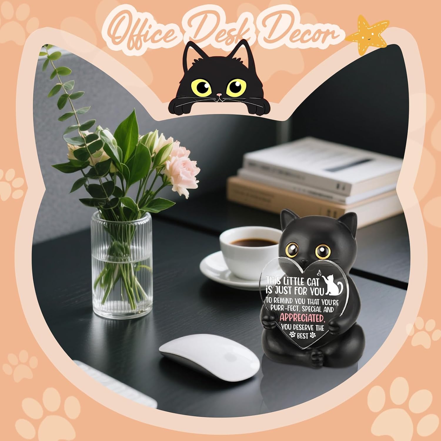 Black Cat Gifts for Women, Cat Lover Thank you Gift, Cute Desk Pet Figurine