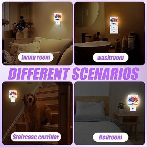 Miniatura 6 de Luz nocturna de árboles coloridos, luces nocturnas enchufables con sensor de atardecer a amanecer para dormitorio, baño y sala de estar, lámpara