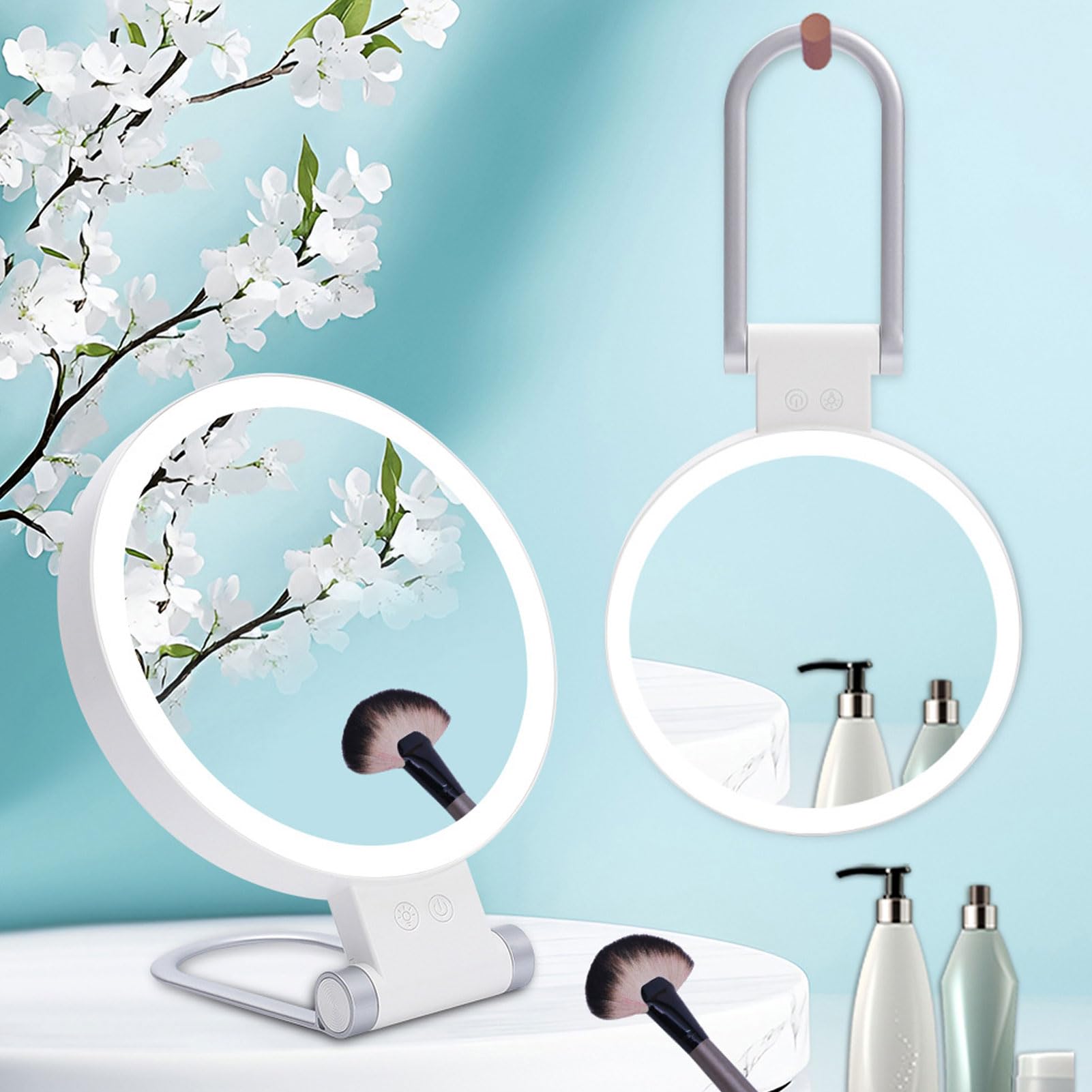 Espejo de Maquillaje con Aumento de 10x de Doble Cara con Luces LED, Control Táctil 3 Temperaturas de Color, Espejo de Tocador Inalámbrico Recargable para Montar en la Pared