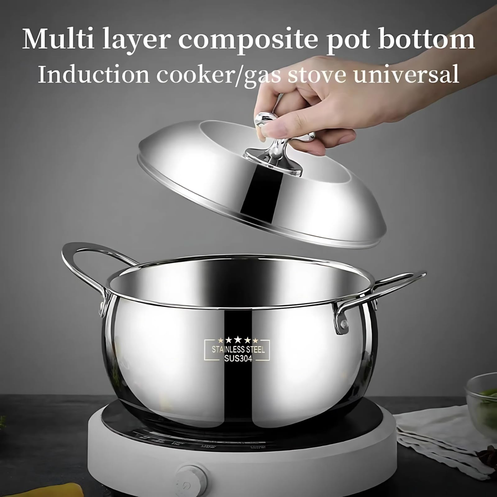 Boxonly 24cm(9.5") Stainless Steel Stock Pot with Steel Lid, Silver, 4 Litres - Image 4