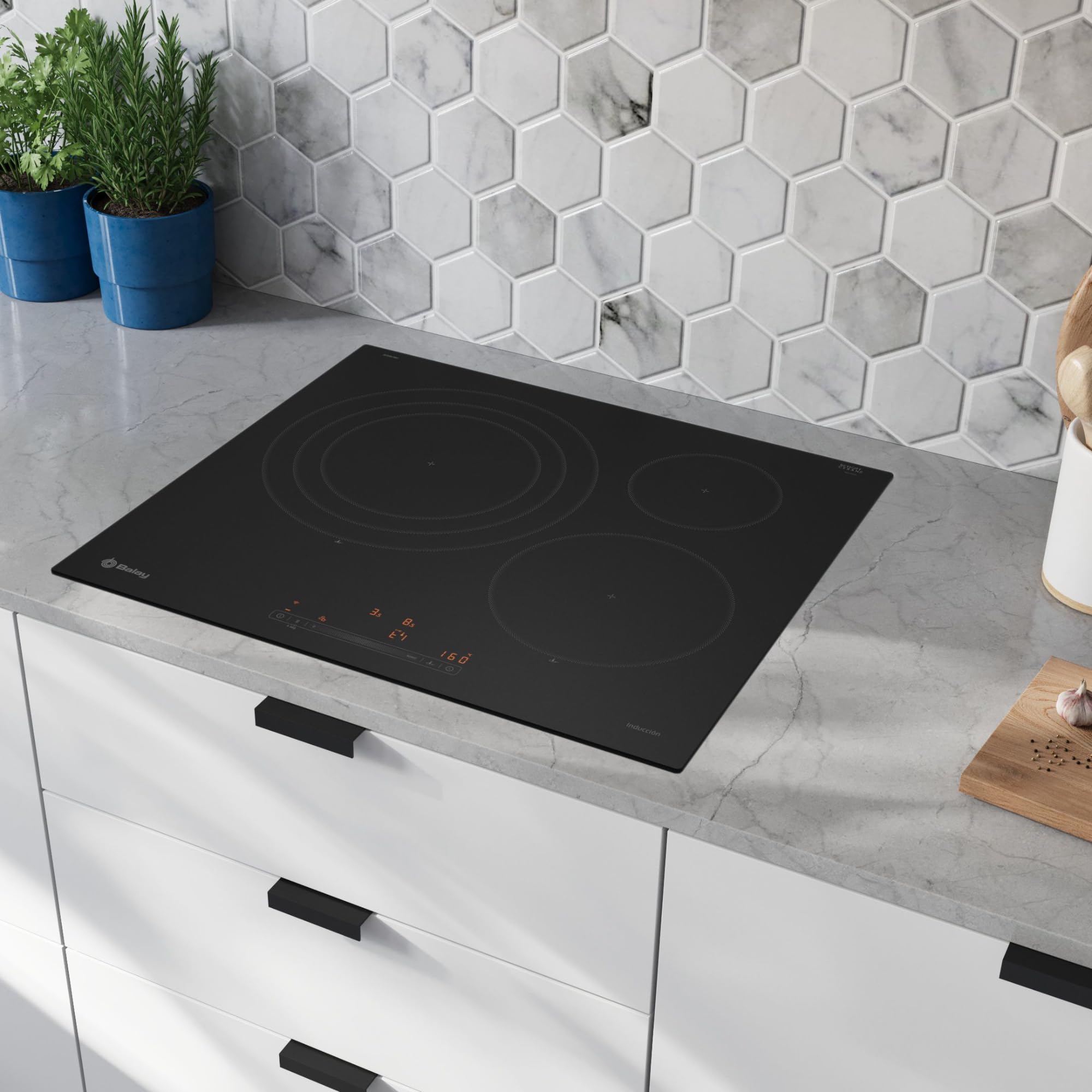 Balay, Placa de inducción, 3 fuegos, Home Connect, negro mate, 3EB967MH | Controla tu placa desde el móvil gracias a Home Connect y gestiona la temperatura de forma precisa con el Control deslizante.