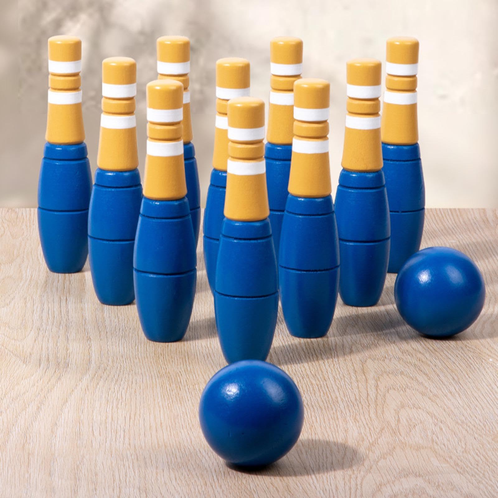 Set da Bowling in Legno da 10 Pezzi con Borsa a Rete per Il Trasporto.