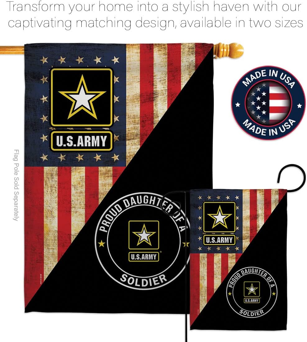 POYOMUK US Military U.S. Army Proud Daughter of A Soldier Flag Armed Forces Double-Sided Lawn Decoration Gift House Garden Yard Banner United State American Military Veteran, 12" x 18.5 Made in USA - Image 4