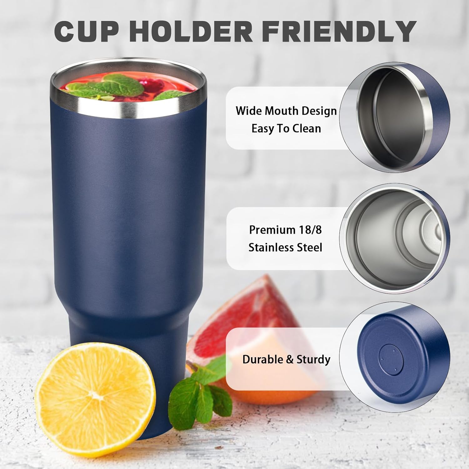 40 oz Tumbler with Lids and Straws, Stainless Steel Insulated Coffee Tumbler, Double Wall Vacuum Insulated Travel Mug Cup, Leakproof Thermal Coffee Cup for Hot and Cold Drinks (Navy Blue) - Image 3