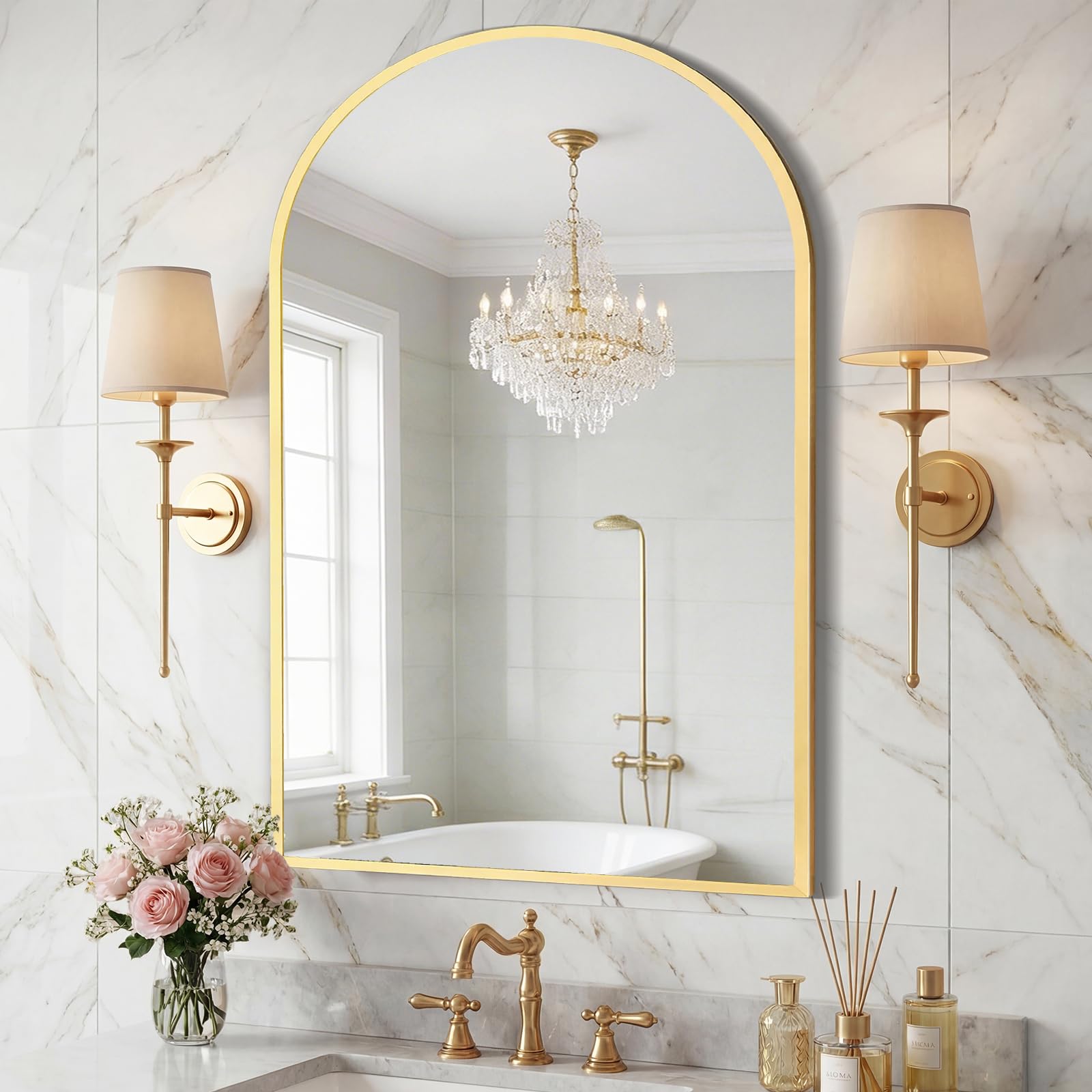 Sweetcrispy 24"x36" Arched Bathroom Mirror, Bathroom Mirrors for Over Sink