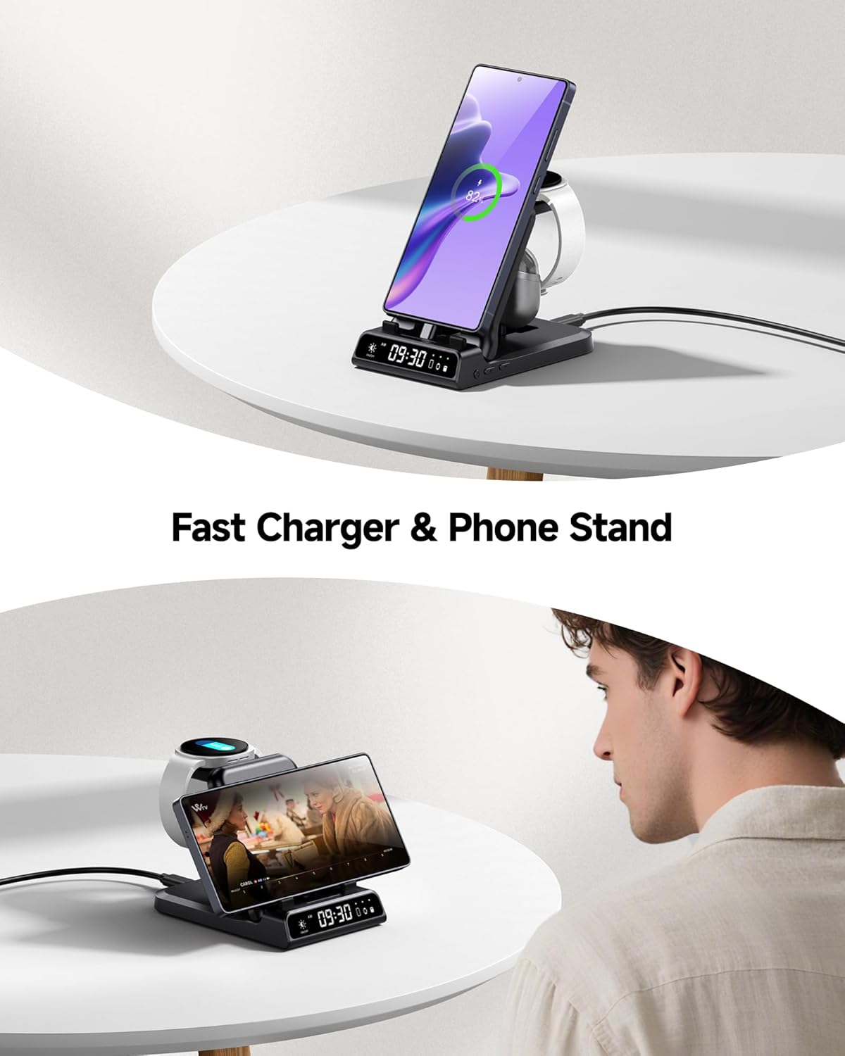 25W USB C Fast Charging Station for Samsung, SwanScout 701S, Foldable 3 in 1 Charging Dock Stand for Galaxy S26/S25/Z Flip 7/Fold 7/A56/A36/USB C Buds, Charger for Samsung Galaxy Watch Ultra/8/7/6/5