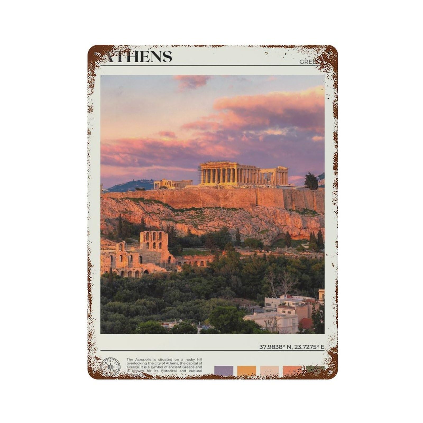xiaoxiaoshen Real Photo Athens Decor Greece Europe Wall Decor Art Metal Tin Poster Modern Home Decor Art Home Bar Shop Decorations Vintage Sign 40x30cm