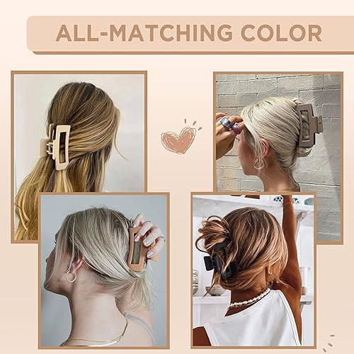 Miniatura 3 de Pinzas grandes para el cabello, paquete de 4 pinzas para el cabello de 4.3 pulgadas para mujeres y niñas, pinzas de pelo de agarre fuerte mate para