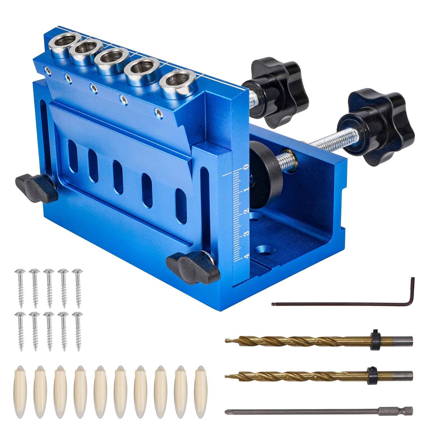 ONEVAN Pocket Hole Jig für Holzbearbeitung, Einstellbar Taschenlochbohrer mit 15° Schrägloch Funktion, inkl. Bohrer und 