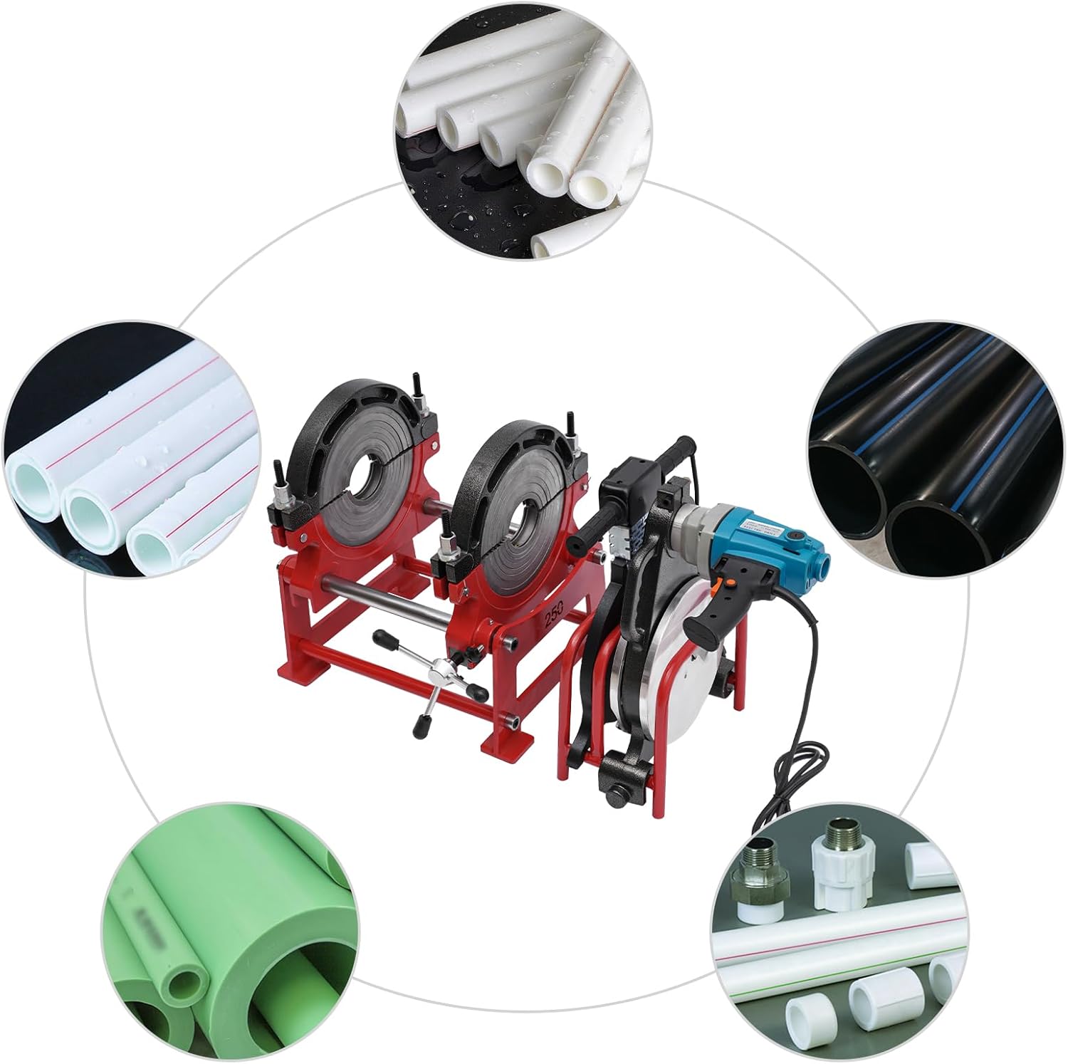 Electric Plastic Welder, 3.54-9.84In 2 Clamps Pipe Fusion Welding Machine HDPE Butt Pipe Welding Machine Fitting Fusion Welder Kit for Welding PE and PP Pipes, Drainage, Chemical