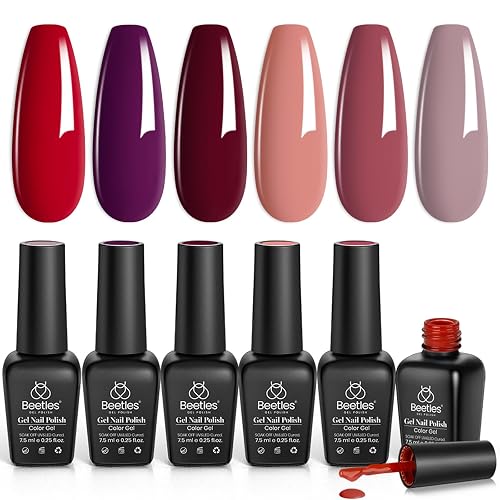 beetles Gel Polish Set, 6 Pcs Burgundy Red Purple Brown