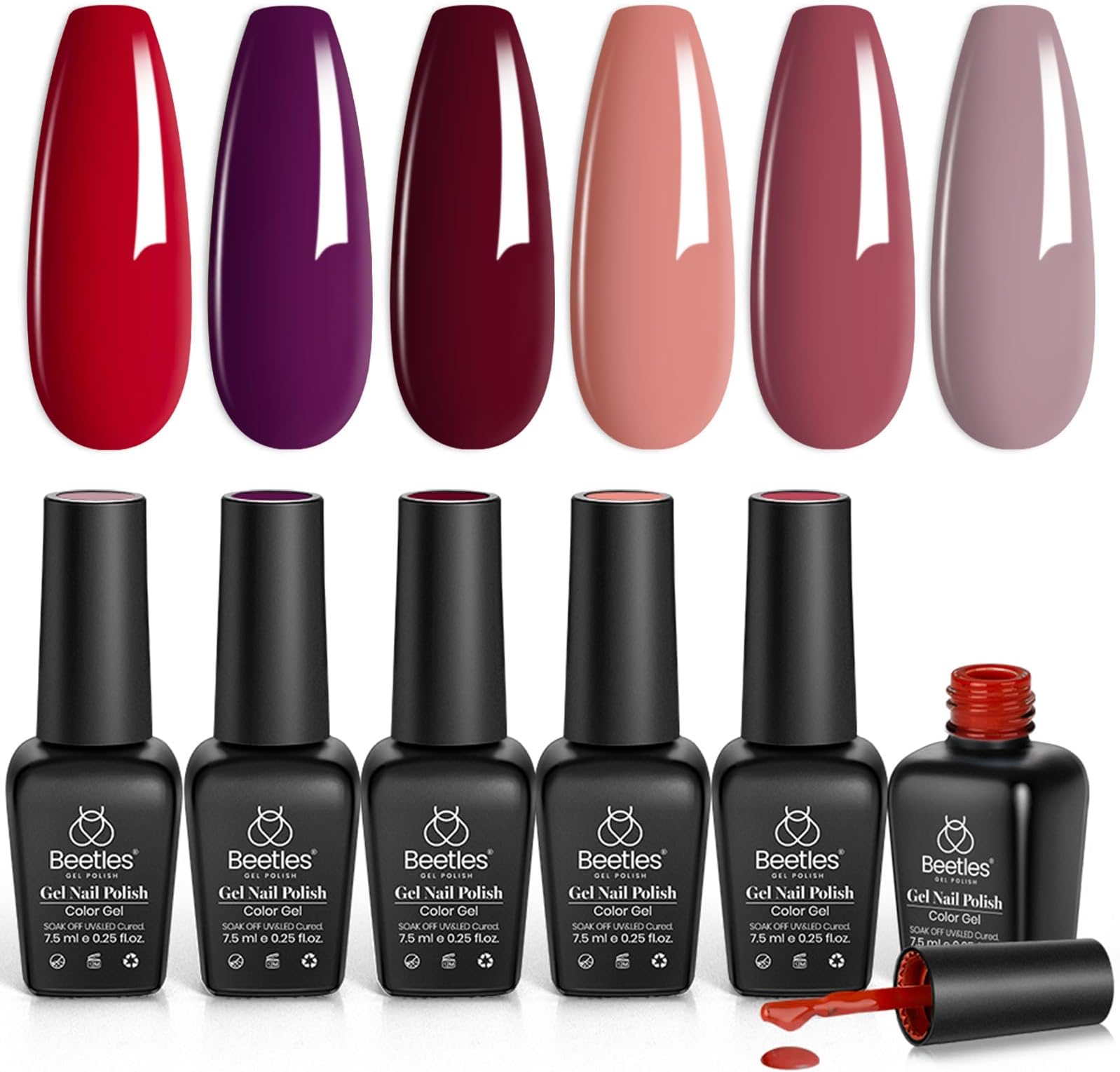 Beetles Gel Polish Set, 6 Pcs Burgundy Red Purple Brown Nail Gel Polish Kit