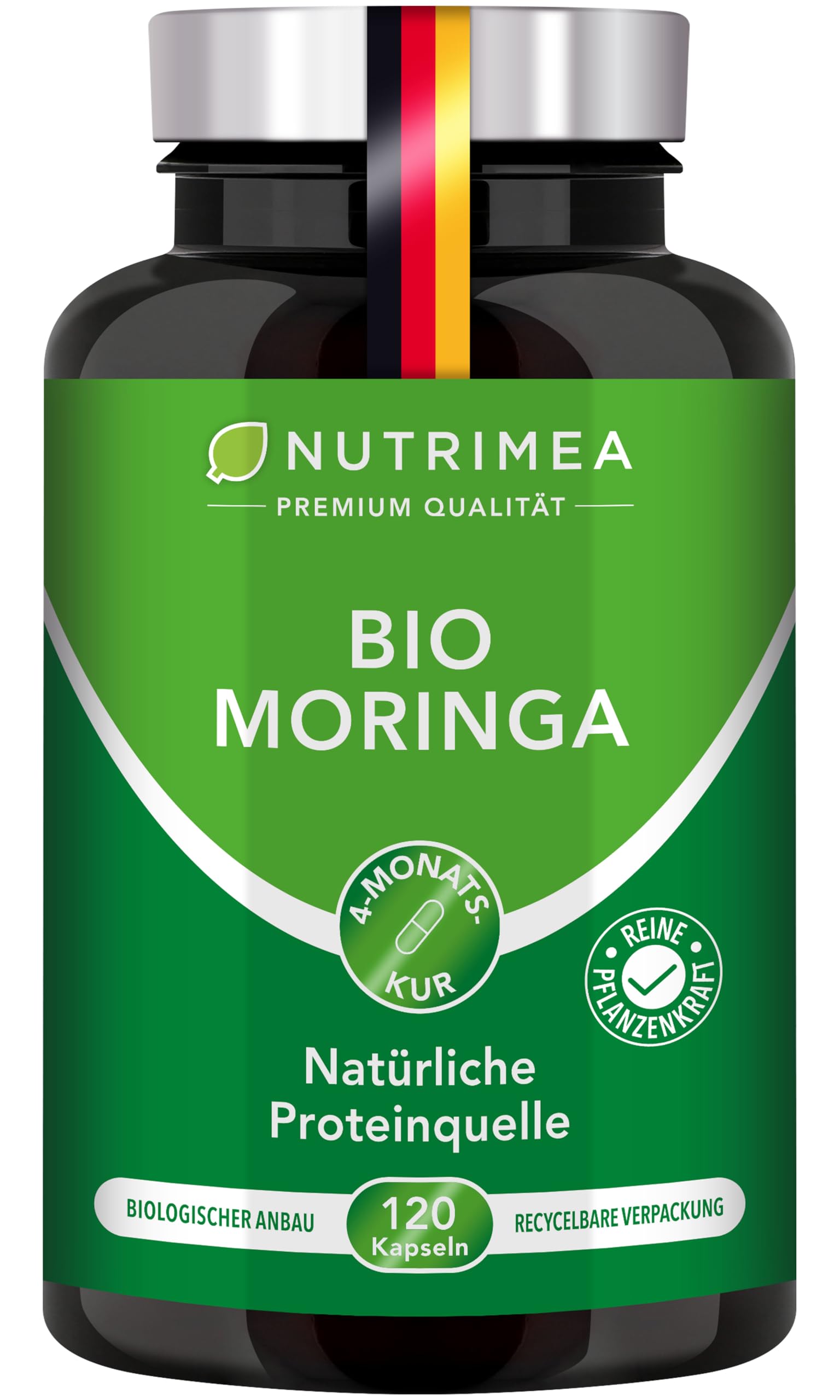 Moringa Oleifera Bio - Premium Extrakt Hochdosiert - Maximale Bioverfügbarkeit – Superfood für Energy & Wohlbefinden - 120 Kapseln Vegan - 4 Montasvorrat - Nutrimea