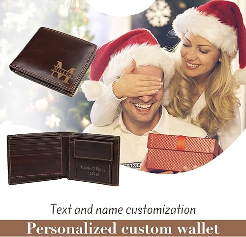 Miniatura 4 de Jewelstruck Billetera de cuero personalizada para hombre, iniciales con nombre personalizado, texto plegable grabado, billeteras para hombre,