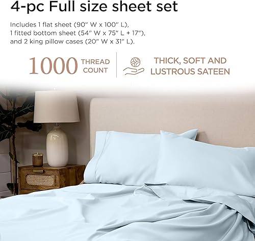 Miniatura 2 de Threadmill Sábanas de lujo de tamaño matrimonial para colchones de tamaño matrimonial, sábanas de 1000 hilos de algodón Supima para colchones de