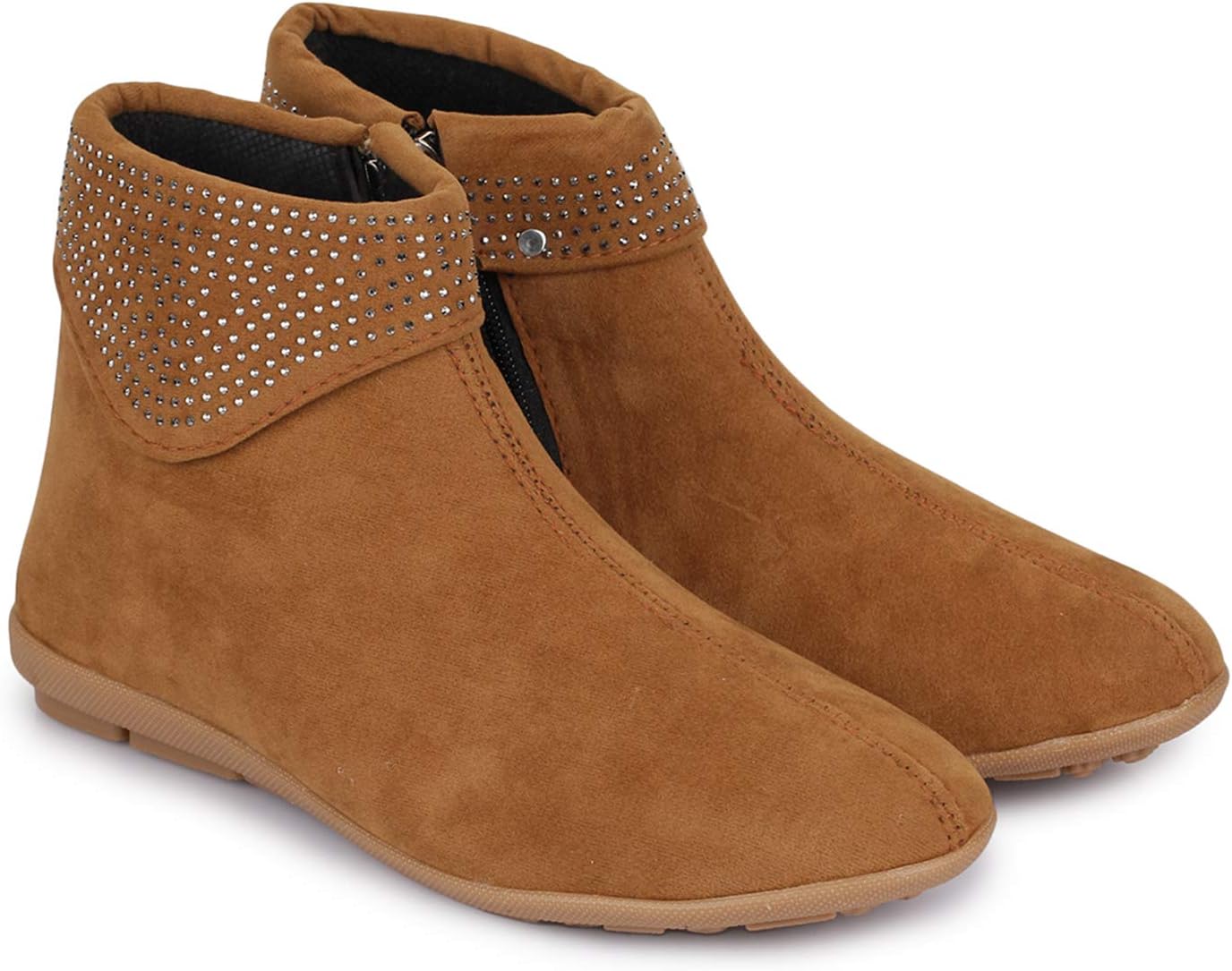 Shezone Beautiful Tan Color Velvet Material Ankle Lenth Boots for Women from GF_003_TAN
