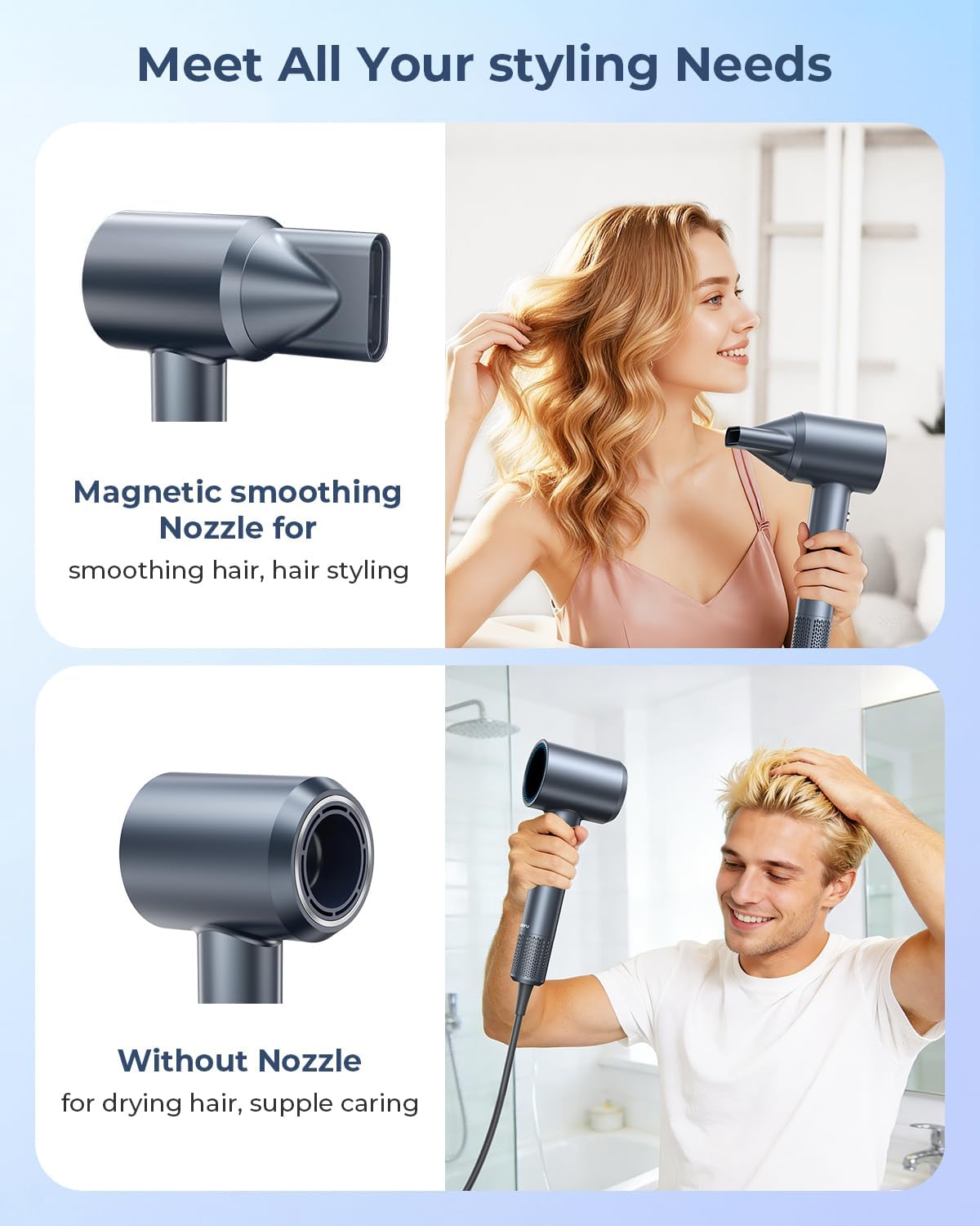 Hair Dryer, 150000 RPM Professional High Speed Blow Dryer, Negative Ionic Hair Dryer for Fast Drying, Low Noise with Magnetic Nozzle for Home Travel Valentine's Day Gift Ideas for Women Men - Image 5