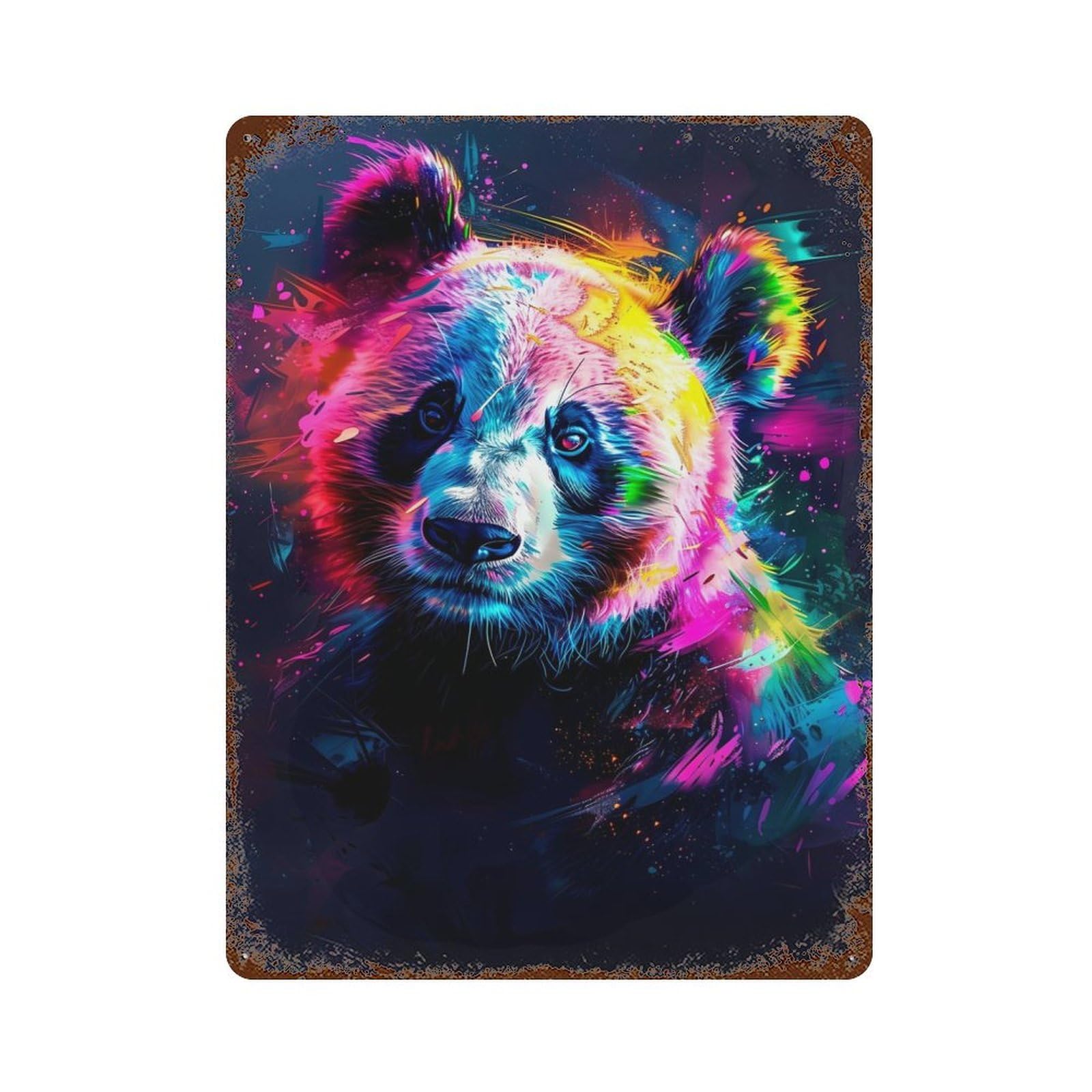 Rust Effect Abstract Panda Rusty Metal Tin Sign 15.7"x11.8", Old School Wall Decor for Basement, Hobby Room And Garage Decor