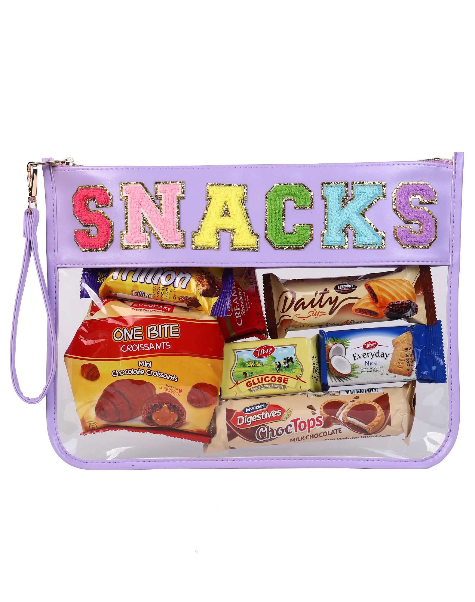 Chenille Letter Clear Bag Purse Multi-purpose Transparent Waterproof Snacks Makeup Tote Bag with Wrist Strap