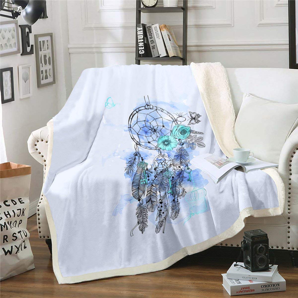 Loussiesd Dreamcatcher Coperta in pile Boho Dream Catcher Gufo Coperta