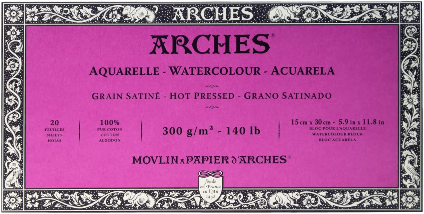Arches Watercolor Paper Block, Hot Press, 5.9" x 11.8", 140 Pound