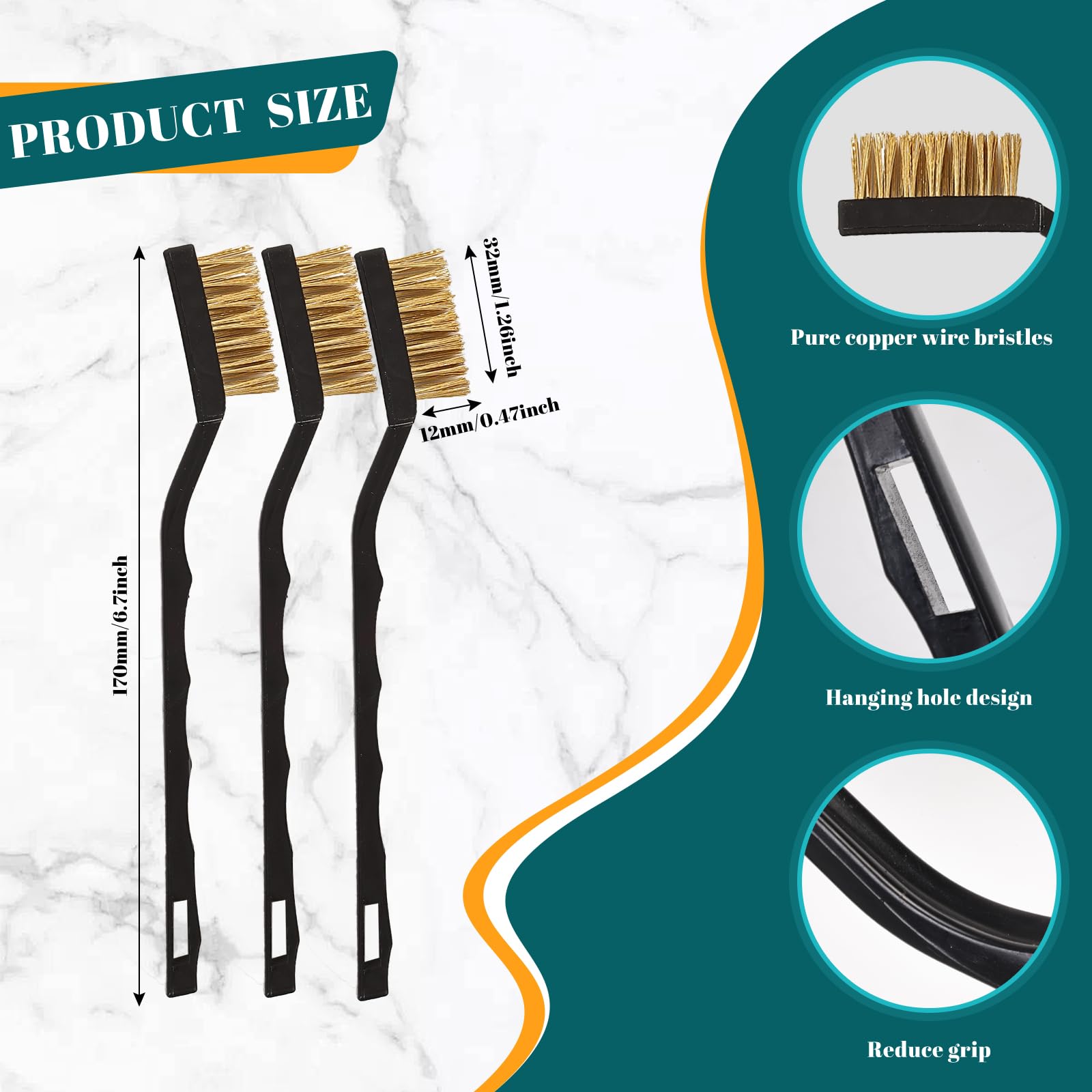 Mini Brass Brush Set - 12 Pcs with Curved Handles -2