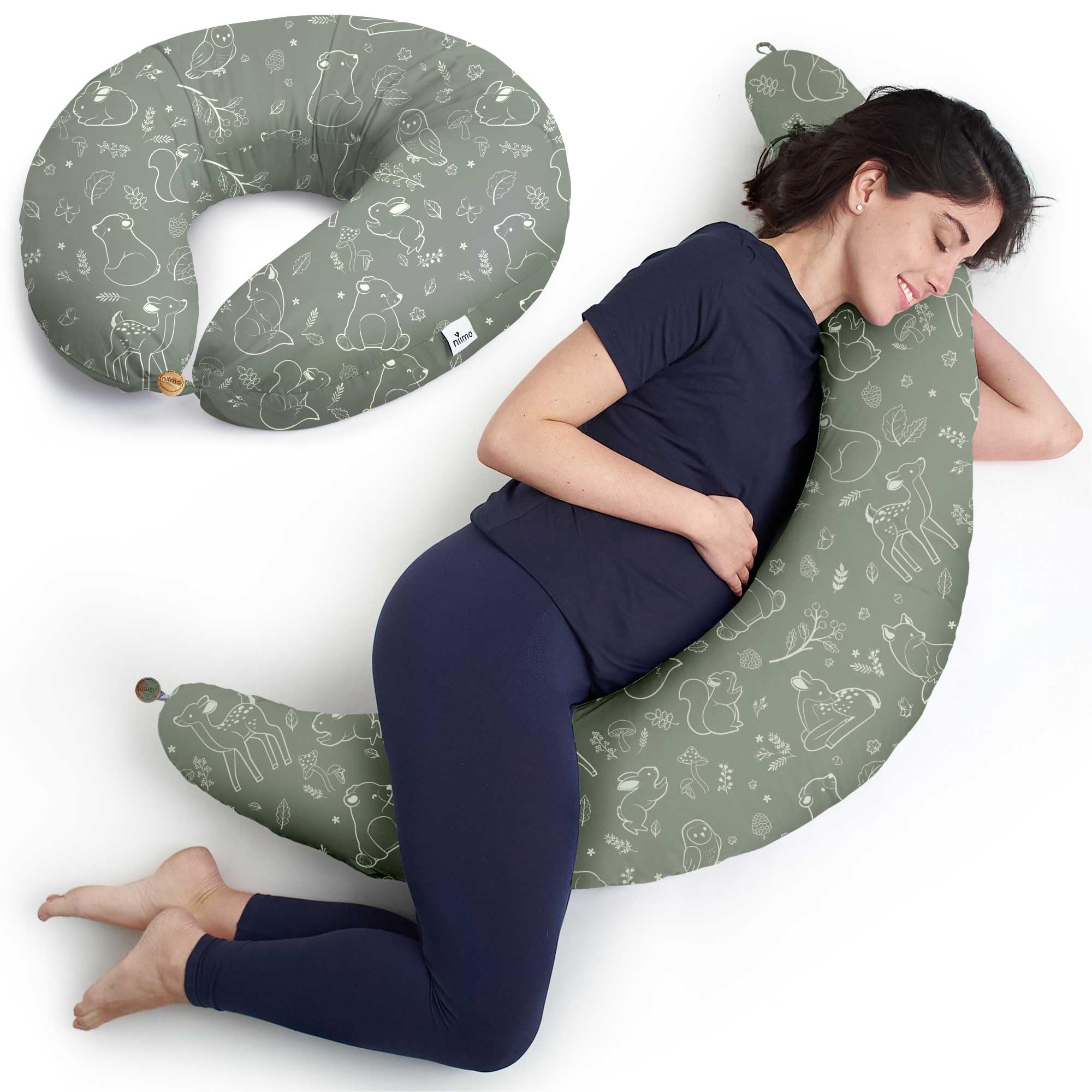 Niimo Cuscino Allattamento e Gravidanza XXL - OEKO-TEX® Standard 100, Cuscino Gravidanza per Dormire con Federa 100% Cotone, Vincitore Del Doppio Platino Nel 2022, Ciambella Allattamento Neonato