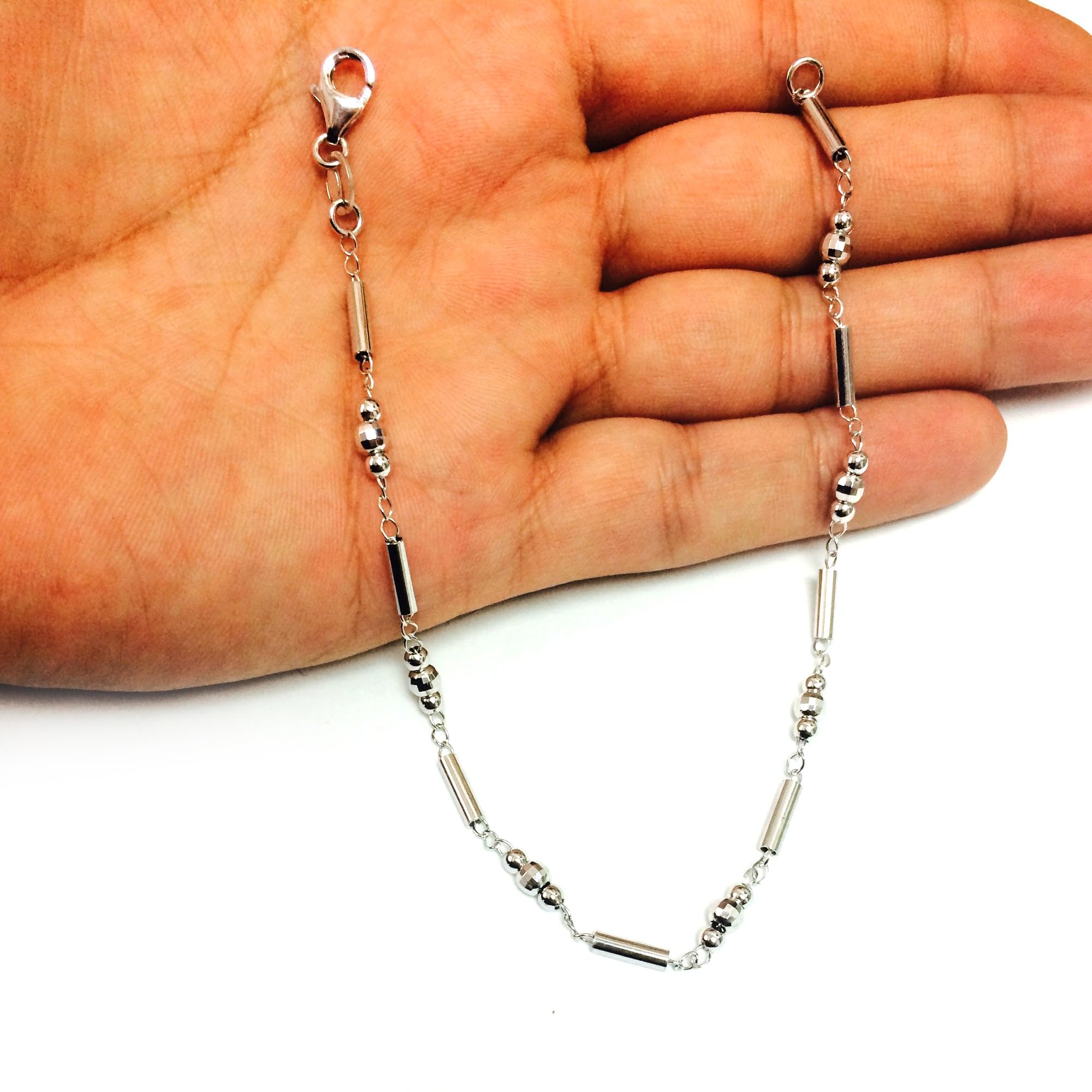 Fancy Link con perline sfaccettate catena cavigliera in argento sterling e Argento, colore: bianco