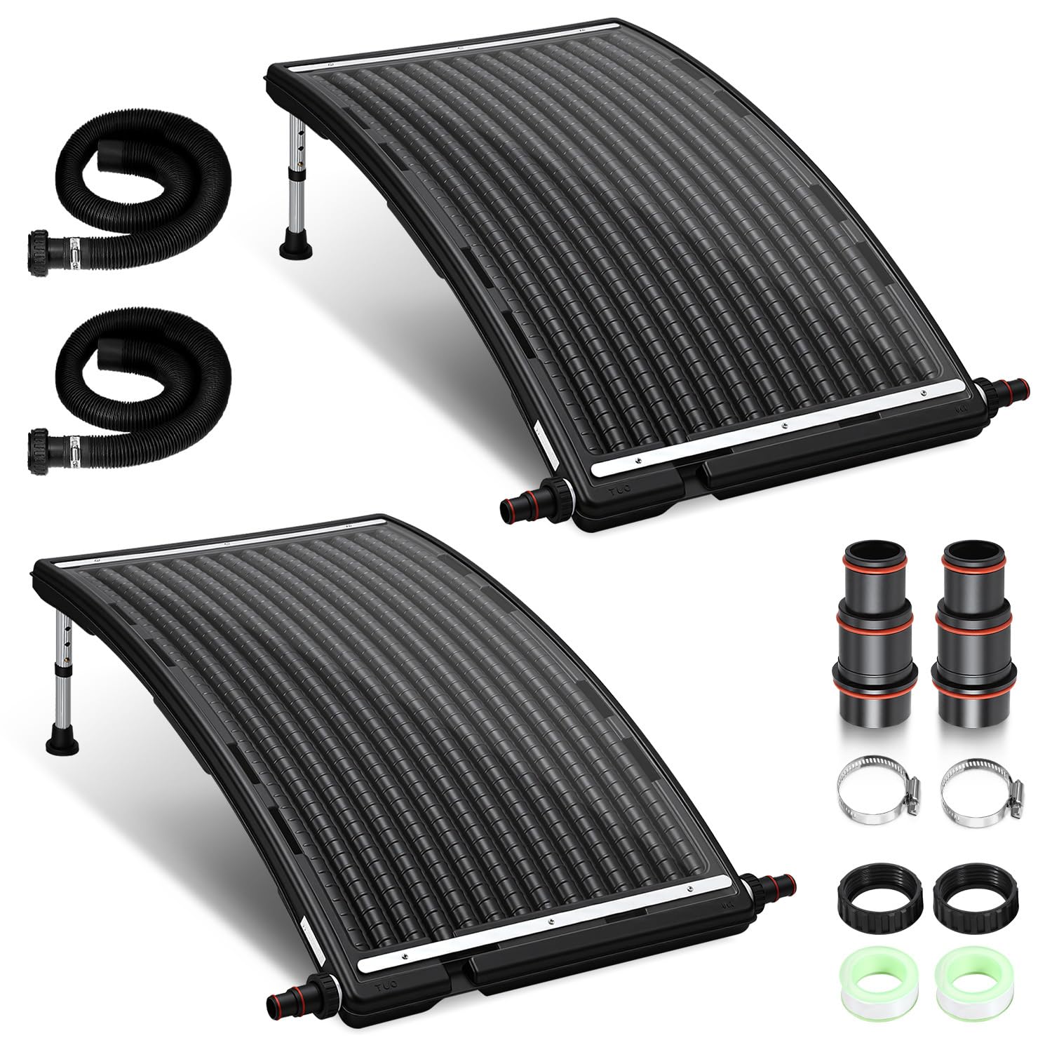 2 pannelli solari per piscina, riscaldamento solare, 110 x 65 x 15 cm, riscaldamento solare 10000 l/h, attacco 38 – 40 mm, riscaldamento solare per piscina espandibile, impianto solare per
