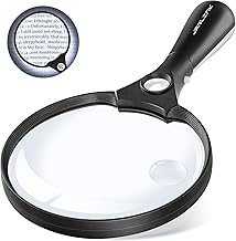 JARLINK Large Magnifying Glass with Light, 10X 20X 45X Illuminated Handheld Magnifier with 3 LED Lights for Seniors Reading, Inspection Coins Jewelry, Exploring, Black