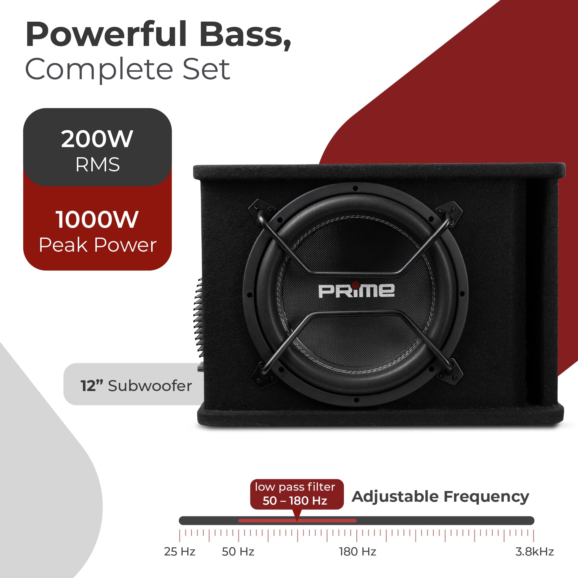 Caliber BC112SA-PRO - Juego Activo de subwoofer para Coche, Caja de Graves de 12 Pulgadas con Amplificador, 500 W RMS, Potencia máxima de 1000 W, Juego de Altavoces Activos para Coche, Color Negro