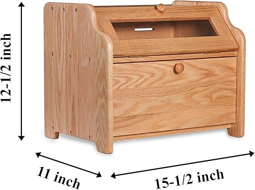 Miniatura 3 de CONSDAN Panera de madera maciza de roble para encimera de cocina, contenedor de pan de doble capa para almacenamiento de pan, caja de pan de gran